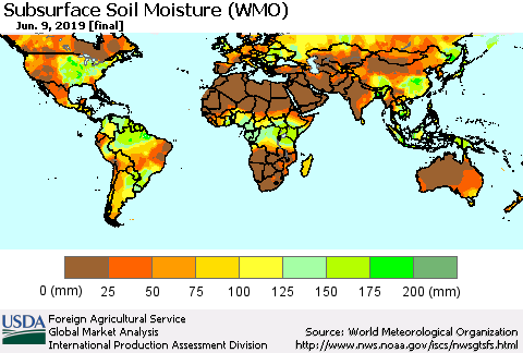 World Subsurface Soil Moisture (WMO) Thematic Map For 6/3/2019 - 6/9/2019