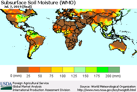 World Subsurface Soil Moisture (WMO) Thematic Map For 7/1/2019 - 7/7/2019