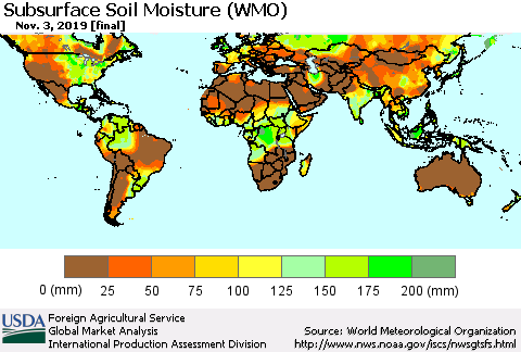 World Subsurface Soil Moisture (WMO) Thematic Map For 10/28/2019 - 11/3/2019