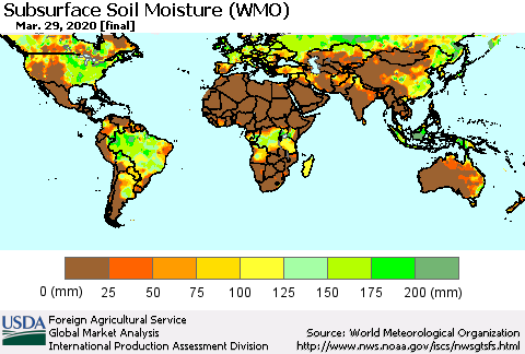 World Subsurface Soil Moisture (WMO) Thematic Map For 3/23/2020 - 3/29/2020