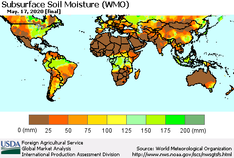 World Subsurface Soil Moisture (WMO) Thematic Map For 5/11/2020 - 5/17/2020