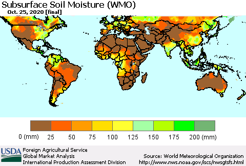 World Subsurface Soil Moisture (WMO) Thematic Map For 10/19/2020 - 10/25/2020