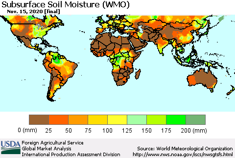 World Subsurface Soil Moisture (WMO) Thematic Map For 11/9/2020 - 11/15/2020