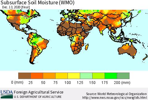World Subsurface Soil Moisture (WMO) Thematic Map For 12/7/2020 - 12/13/2020