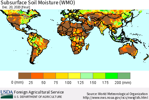 World Subsurface Soil Moisture (WMO) Thematic Map For 12/14/2020 - 12/20/2020
