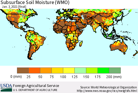 World Subsurface Soil Moisture (WMO) Thematic Map For 12/28/2020 - 1/3/2021