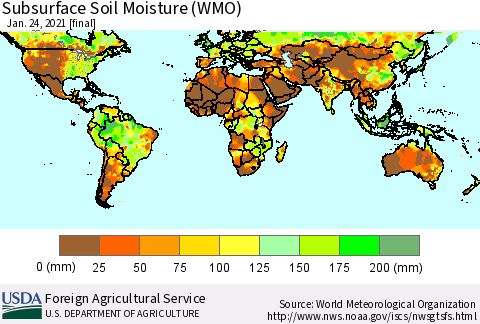 World Subsurface Soil Moisture (WMO) Thematic Map For 1/18/2021 - 1/24/2021