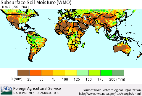 World Subsurface Soil Moisture (WMO) Thematic Map For 3/15/2021 - 3/21/2021
