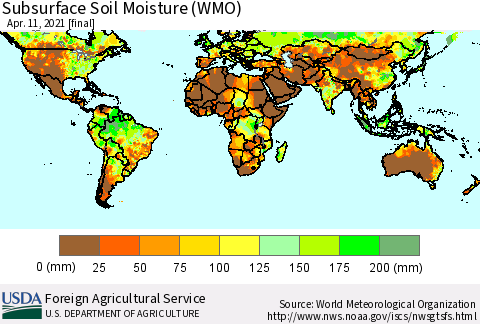 World Subsurface Soil Moisture (WMO) Thematic Map For 4/5/2021 - 4/11/2021