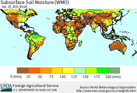 World Subsurface Soil Moisture (WMO) Thematic Map For 4/19/2021 - 4/25/2021