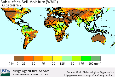 World Subsurface Soil Moisture (WMO) Thematic Map For 7/19/2021 - 7/25/2021