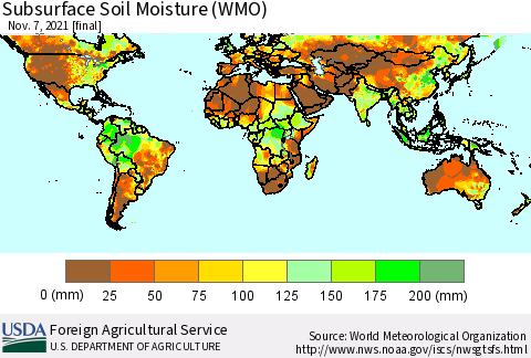 World Subsurface Soil Moisture (WMO) Thematic Map For 11/1/2021 - 11/7/2021