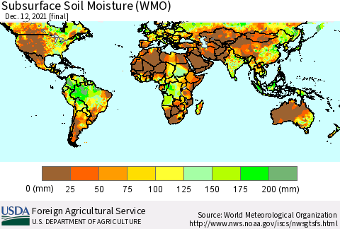 World Subsurface Soil Moisture (WMO) Thematic Map For 12/6/2021 - 12/12/2021