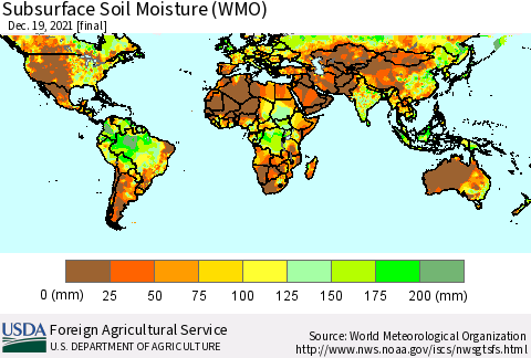 World Subsurface Soil Moisture (WMO) Thematic Map For 12/13/2021 - 12/19/2021
