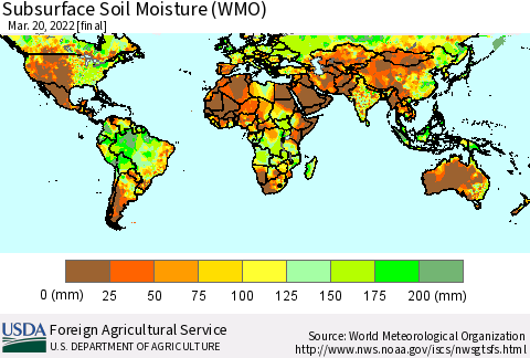 World Subsurface Soil Moisture (WMO) Thematic Map For 3/14/2022 - 3/20/2022
