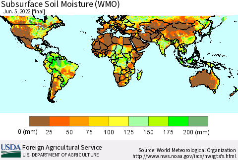 World Subsurface Soil Moisture (WMO) Thematic Map For 5/30/2022 - 6/5/2022