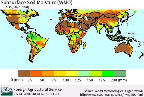 World Subsurface Soil Moisture (WMO) Thematic Map For 6/13/2022 - 6/19/2022