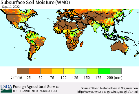 World Subsurface Soil Moisture (WMO) Thematic Map For 9/5/2022 - 9/11/2022