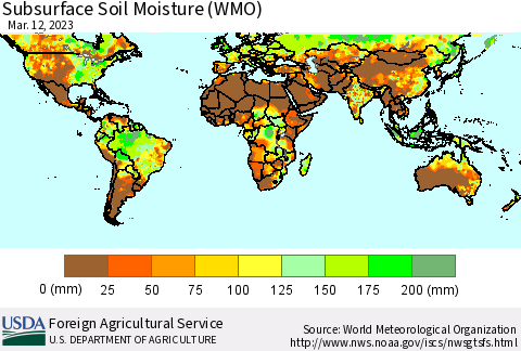 World Subsurface Soil Moisture (WMO) Thematic Map For 3/6/2023 - 3/12/2023