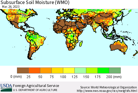 World Subsurface Soil Moisture (WMO) Thematic Map For 3/20/2023 - 3/26/2023
