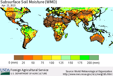 World Subsurface Soil Moisture (WMO) Thematic Map For 4/17/2023 - 4/23/2023