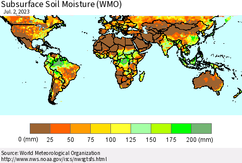 World Subsurface Soil Moisture (WMO) Thematic Map For 6/26/2023 - 7/2/2023