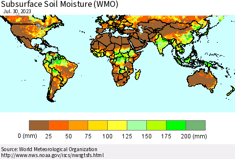 World Subsurface Soil Moisture (WMO) Thematic Map For 7/24/2023 - 7/30/2023