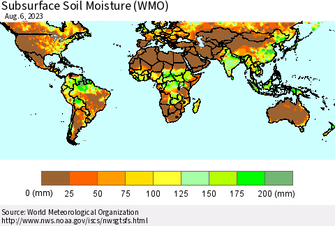 World Subsurface Soil Moisture (WMO) Thematic Map For 7/31/2023 - 8/6/2023