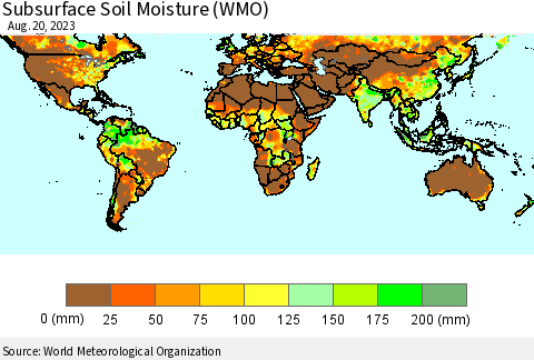 World Subsurface Soil Moisture (WMO) Thematic Map For 8/14/2023 - 8/20/2023