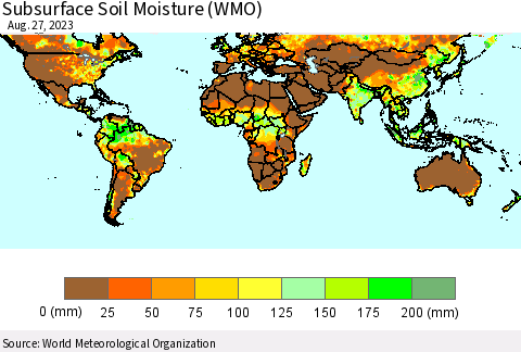 World Subsurface Soil Moisture (WMO) Thematic Map For 8/21/2023 - 8/27/2023