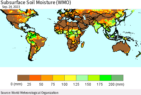 World Subsurface Soil Moisture (WMO) Thematic Map For 9/18/2023 - 9/24/2023
