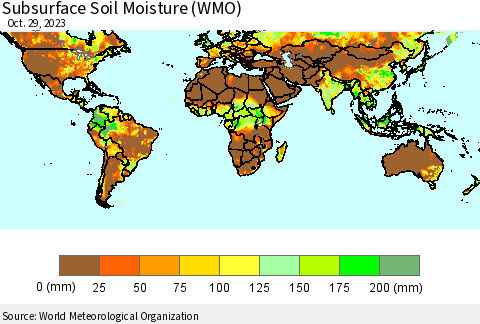 World Subsurface Soil Moisture (WMO) Thematic Map For 10/23/2023 - 10/29/2023