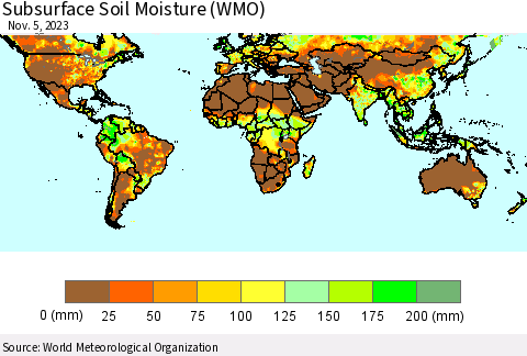 World Subsurface Soil Moisture (WMO) Thematic Map For 10/30/2023 - 11/5/2023
