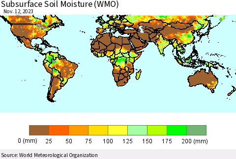 World Subsurface Soil Moisture (WMO) Thematic Map For 11/6/2023 - 11/12/2023