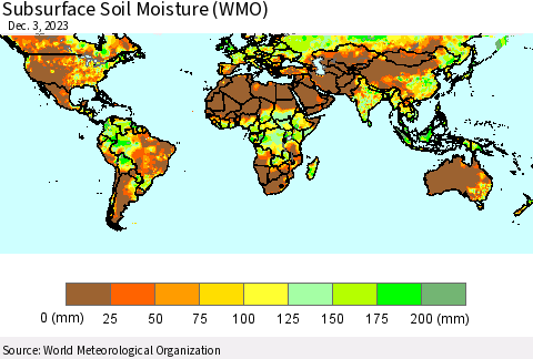 World Subsurface Soil Moisture (WMO) Thematic Map For 11/27/2023 - 12/3/2023