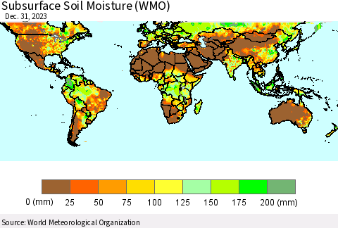 World Subsurface Soil Moisture (WMO) Thematic Map For 12/25/2023 - 12/31/2023