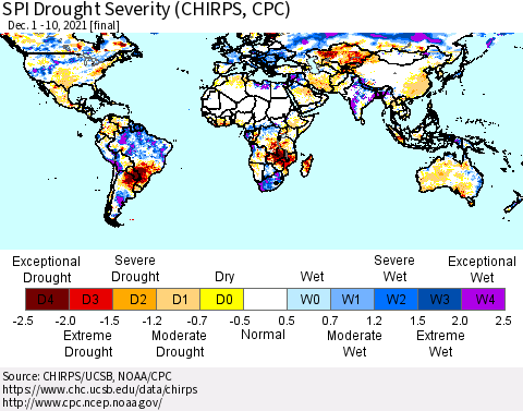 World SPI Drought Severity (CHIRPS) Thematic Map For 12/1/2021 - 12/10/2021