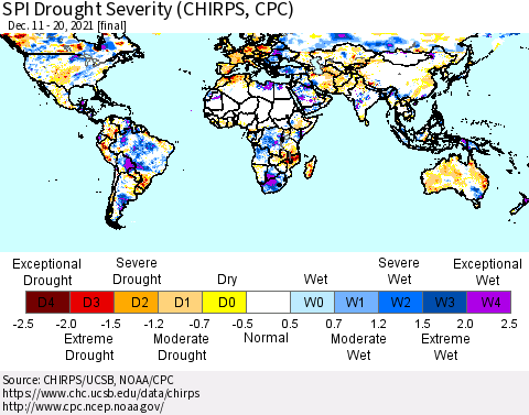 World SPI Drought Severity (CHIRPS) Thematic Map For 12/11/2021 - 12/20/2021