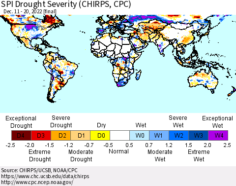 World SPI Drought Severity (CHIRPS) Thematic Map For 12/11/2022 - 12/20/2022