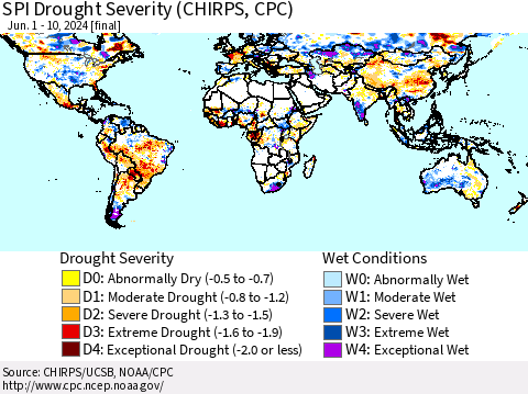 World SPI Drought Severity (CHIRPS) Thematic Map For 6/1/2024 - 6/10/2024
