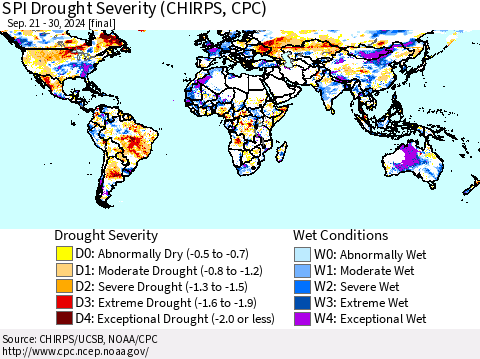 World SPI Drought Severity (CHIRPS) Thematic Map For 9/21/2024 - 9/30/2024