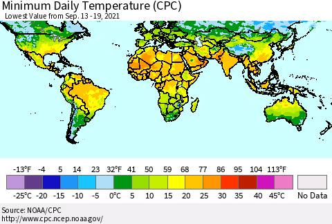 World Minimum Daily Temperature (CPC) Thematic Map For 9/13/2021 - 9/19/2021