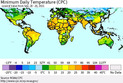 World Minimum Daily Temperature (CPC) Thematic Map For 9/20/2021 - 9/26/2021