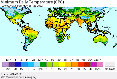 World Minimum Daily Temperature (CPC) Thematic Map For 5/16/2022 - 5/22/2022
