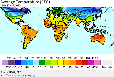 World Average Temperature (CPC) Thematic Map For 2/10/2020 - 2/16/2020