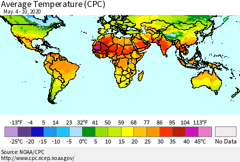 World Average Temperature (CPC) Thematic Map For 5/4/2020 - 5/10/2020