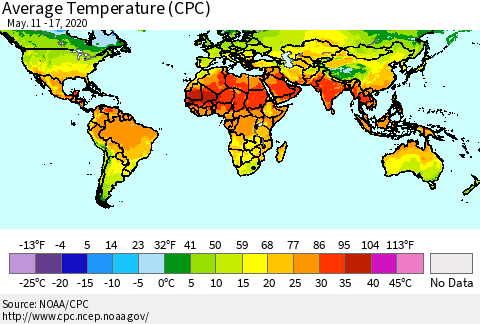 World Average Temperature (CPC) Thematic Map For 5/11/2020 - 5/17/2020