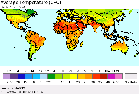 World Average Temperature (CPC) Thematic Map For 9/14/2020 - 9/20/2020
