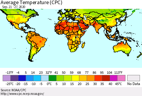 World Average Temperature (CPC) Thematic Map For 9/21/2020 - 9/27/2020