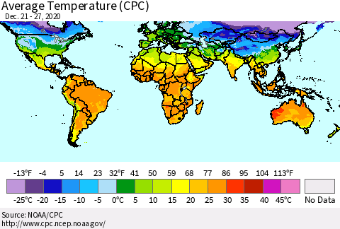 World Average Temperature (CPC) Thematic Map For 12/21/2020 - 12/27/2020